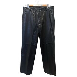 Vintage Danier Black Leather Pants Moto Bikercore Straight Leg 34” High Rise